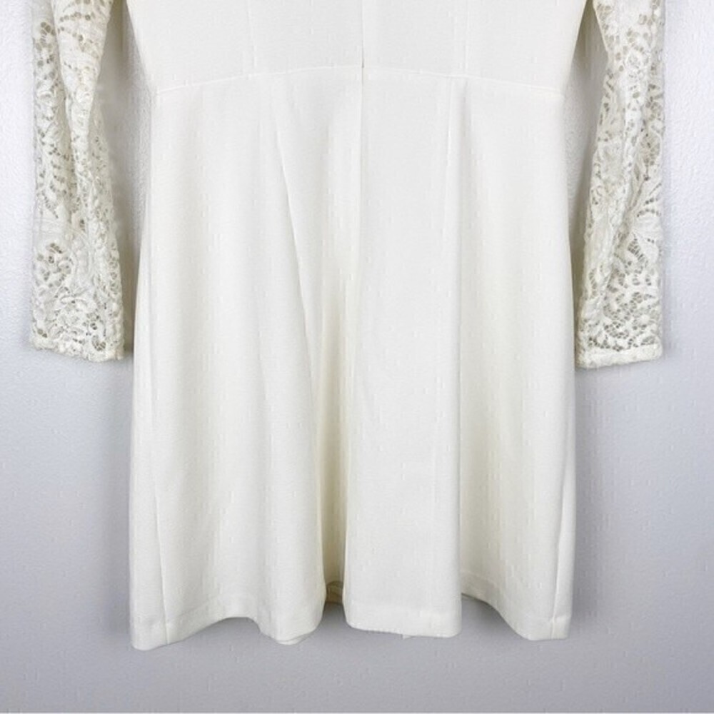 Gianni Bini Scoop Neck Lace Long Sleeve Pleated Dress Ivory Size 4 - Picture 7 of 10